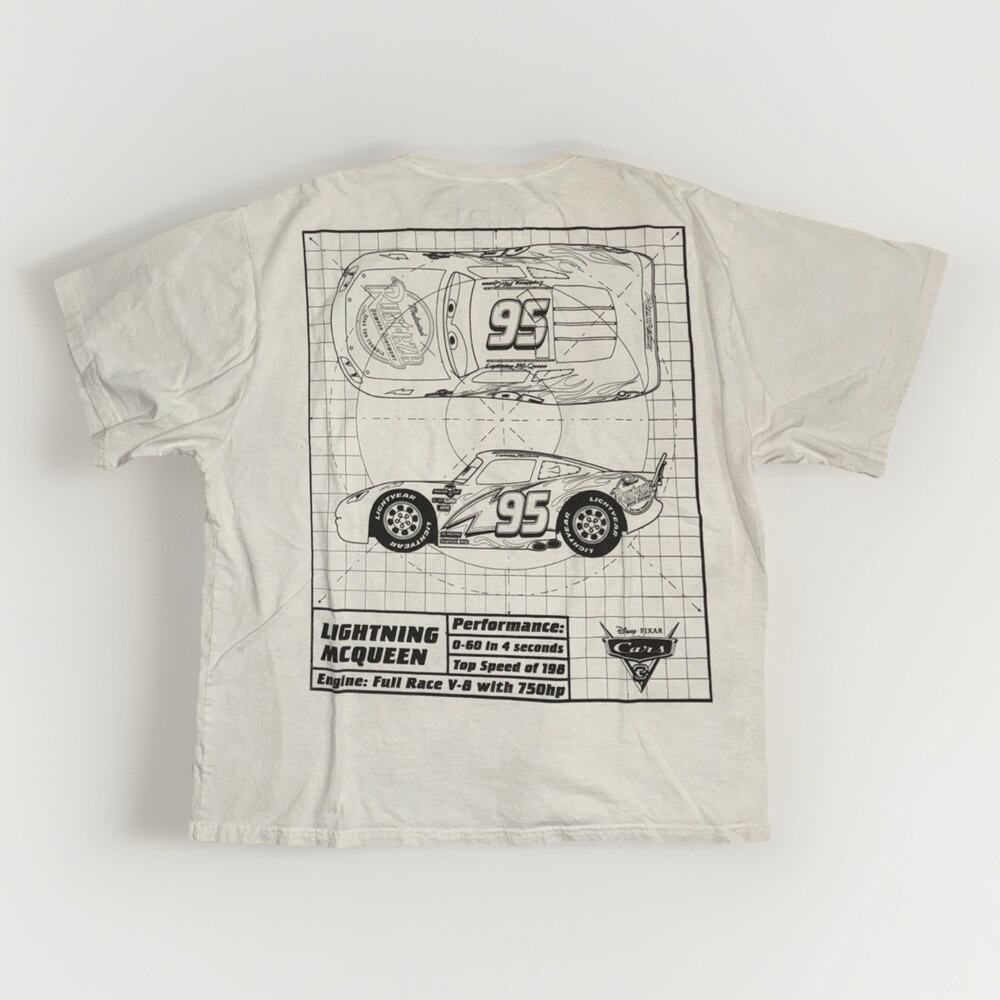 Disney Pixar Cars Lightning McQueen Graphic T-Shirt White XL 22x26 Racing Tee